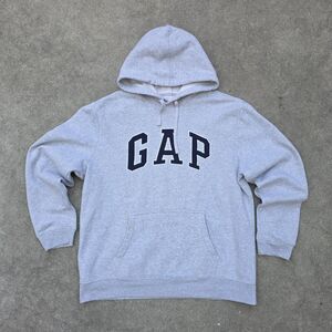 Gap Spellout Hoodie Mens Gray Logo Pullover Sweatshirt Large